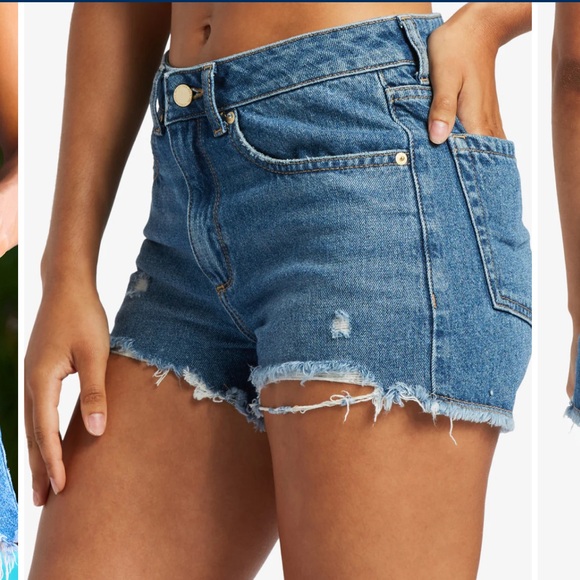ROXY “New Swell” distressed denim blue jean cutoff boho shorts 25 26 27 - Picture 2 of 8